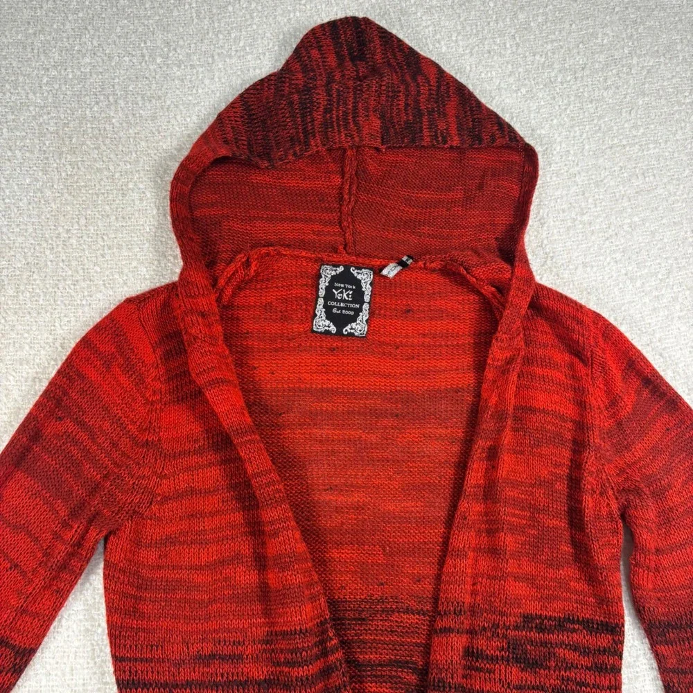 vintage 90s new yorks yoki y2k red black knit sweater hooded open cardigan goth
